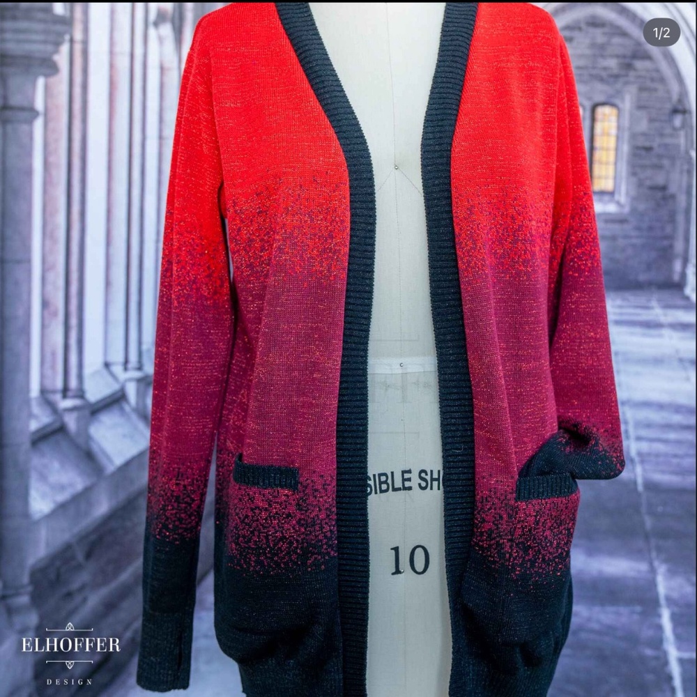 EFF THE PATRIARCHY LONGLINE CARDIGAN- Red, purple, black ombre